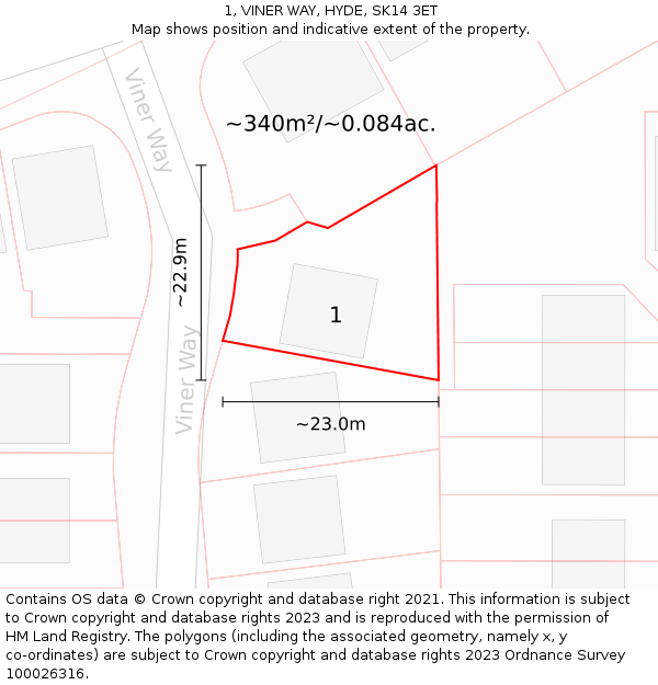 1, VINER WAY, HYDE, SK14 3ET: Plot and title map