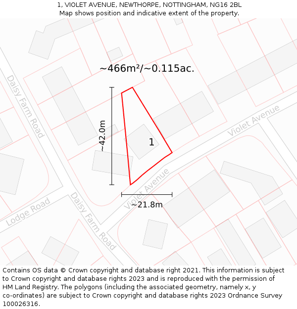 1, VIOLET AVENUE, NEWTHORPE, NOTTINGHAM, NG16 2BL: Plot and title map