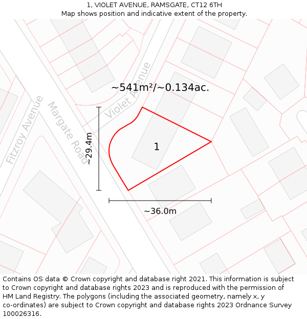 1, VIOLET AVENUE, RAMSGATE, CT12 6TH: Plot and title map