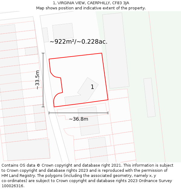 1, VIRGINIA VIEW, CAERPHILLY, CF83 3JA: Plot and title map