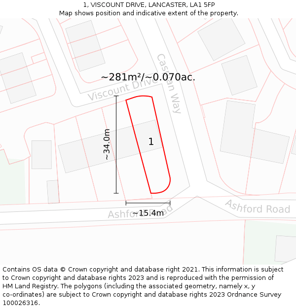 1, VISCOUNT DRIVE, LANCASTER, LA1 5FP: Plot and title map