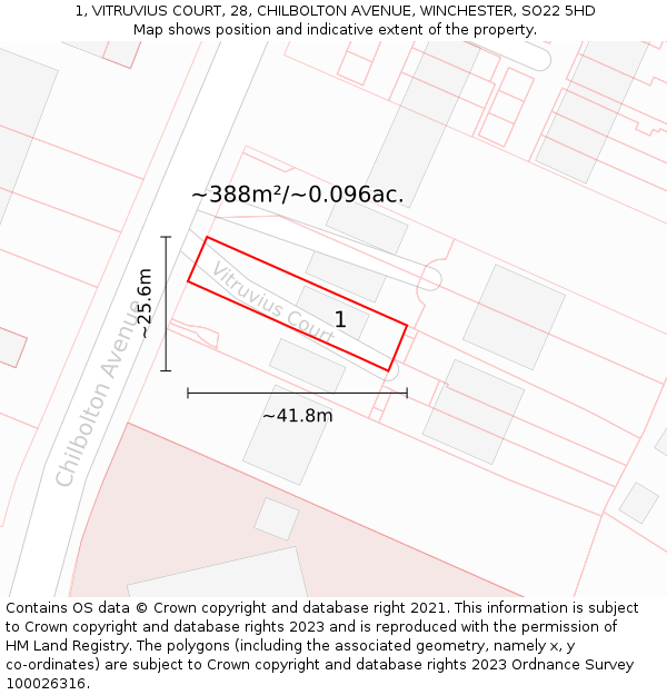 1, VITRUVIUS COURT, 28, CHILBOLTON AVENUE, WINCHESTER, SO22 5HD: Plot and title map