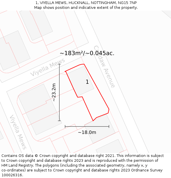 1, VIYELLA MEWS, HUCKNALL, NOTTINGHAM, NG15 7NP: Plot and title map