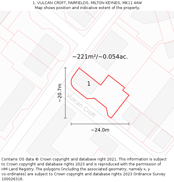 1, VULCAN CROFT, FAIRFIELDS, MILTON KEYNES, MK11 4AW: Plot and title map