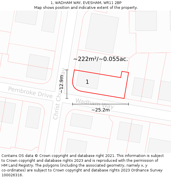 1, WADHAM WAY, EVESHAM, WR11 2BP: Plot and title map