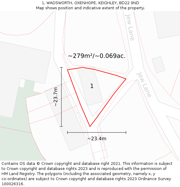 1, WADSWORTH, OXENHOPE, KEIGHLEY, BD22 9ND: Plot and title map