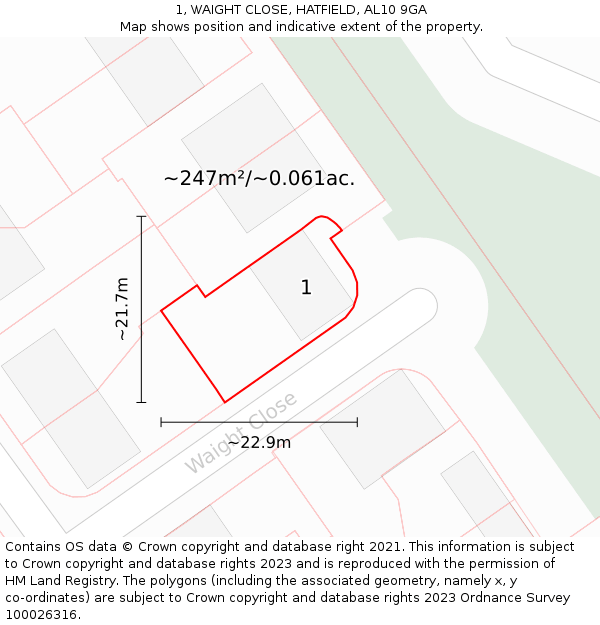 1, WAIGHT CLOSE, HATFIELD, AL10 9GA: Plot and title map