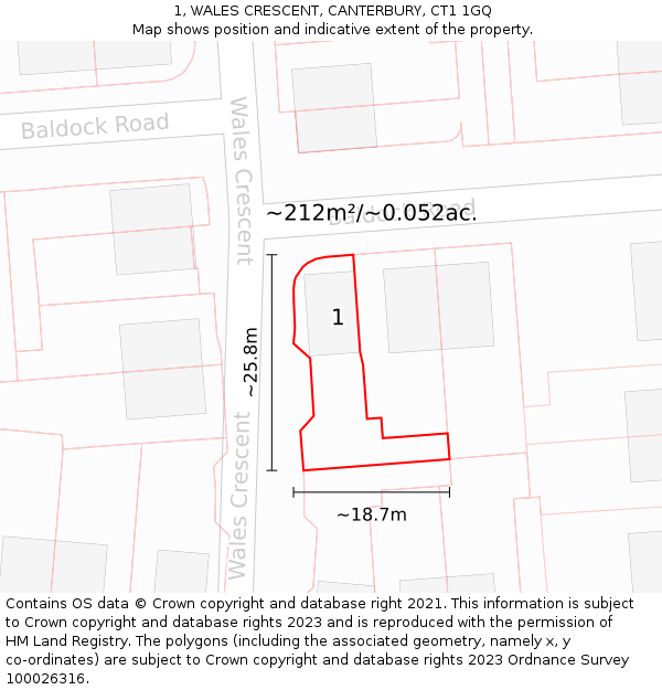 1, WALES CRESCENT, CANTERBURY, CT1 1GQ: Plot and title map