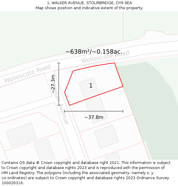 1, WALKER AVENUE, STOURBRIDGE, DY9 9EA: Plot and title map