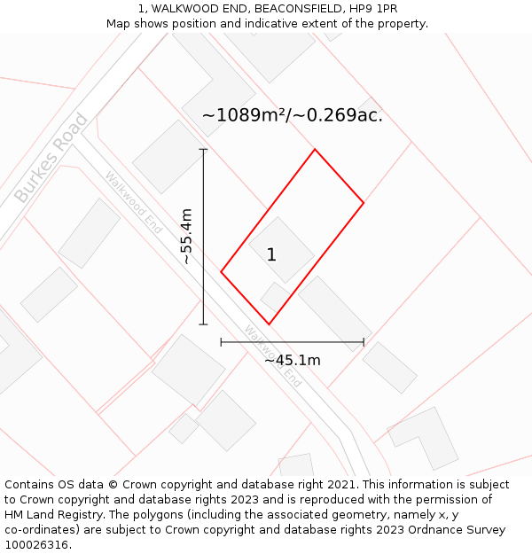 1, WALKWOOD END, BEACONSFIELD, HP9 1PR: Plot and title map