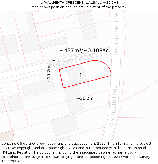 1, WALLHEATH CRESCENT, WALSALL, WS9 9HS: Plot and title map