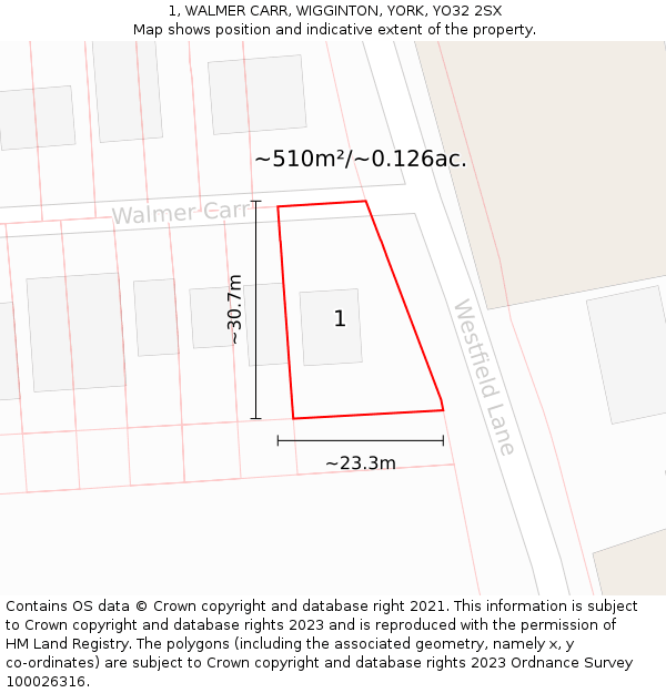 1, WALMER CARR, WIGGINTON, YORK, YO32 2SX: Plot and title map