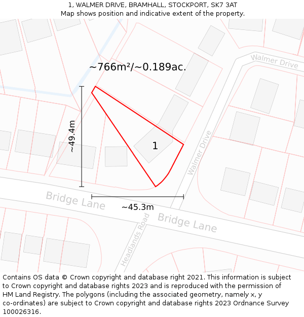 1, WALMER DRIVE, BRAMHALL, STOCKPORT, SK7 3AT: Plot and title map