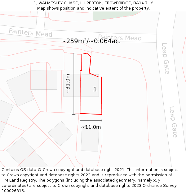 1, WALMESLEY CHASE, HILPERTON, TROWBRIDGE, BA14 7HY: Plot and title map