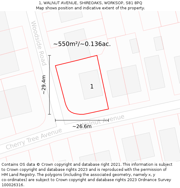 1, WALNUT AVENUE, SHIREOAKS, WORKSOP, S81 8PQ: Plot and title map