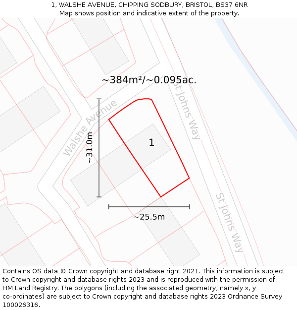 1, WALSHE AVENUE, CHIPPING SODBURY, BRISTOL, BS37 6NR: Plot and title map