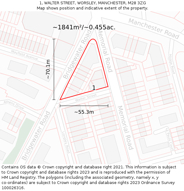 1, WALTER STREET, WORSLEY, MANCHESTER, M28 3ZG: Plot and title map