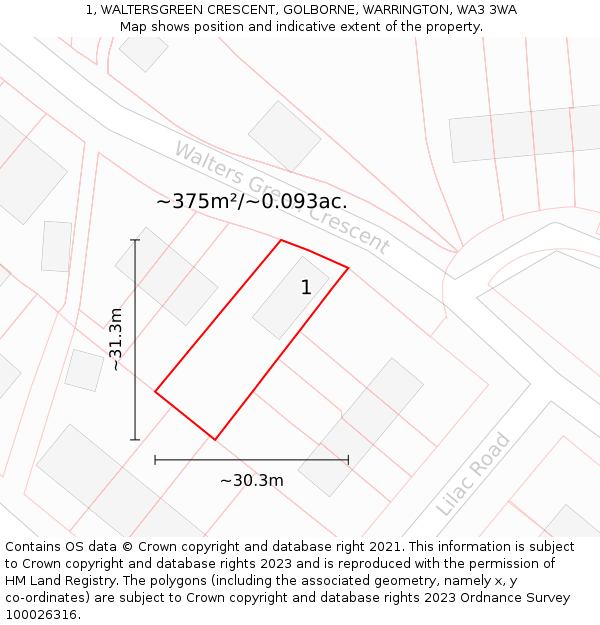 1, WALTERSGREEN CRESCENT, GOLBORNE, WARRINGTON, WA3 3WA: Plot and title map