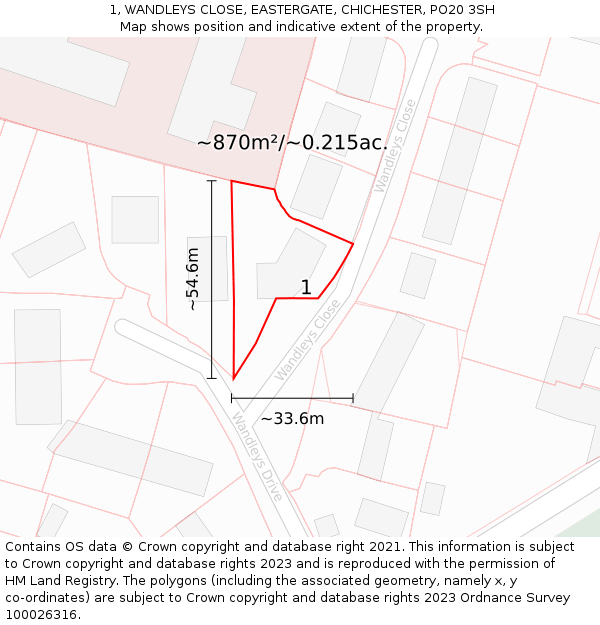 1, WANDLEYS CLOSE, EASTERGATE, CHICHESTER, PO20 3SH: Plot and title map