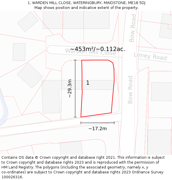 1, WARDEN MILL CLOSE, WATERINGBURY, MAIDSTONE, ME18 5DJ: Plot and title map