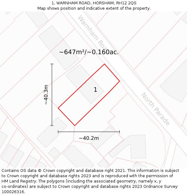 1, WARNHAM ROAD, HORSHAM, RH12 2QS: Plot and title map