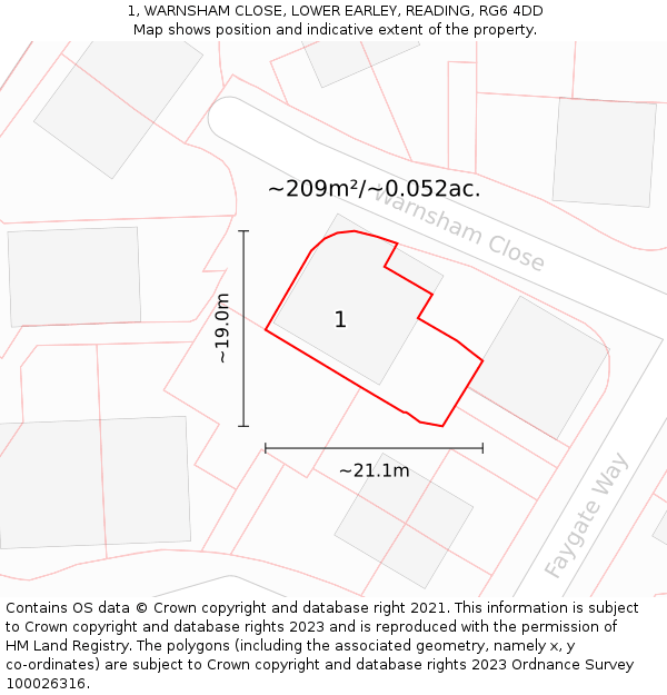 1, WARNSHAM CLOSE, LOWER EARLEY, READING, RG6 4DD: Plot and title map