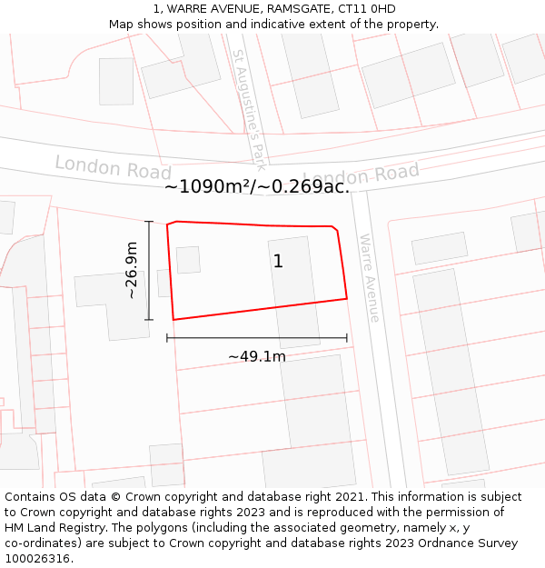 1, WARRE AVENUE, RAMSGATE, CT11 0HD: Plot and title map