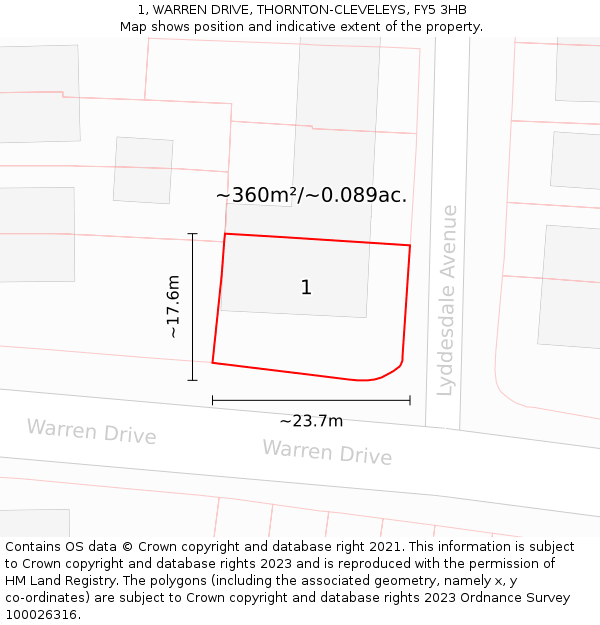 1, WARREN DRIVE, THORNTON-CLEVELEYS, FY5 3HB: Plot and title map