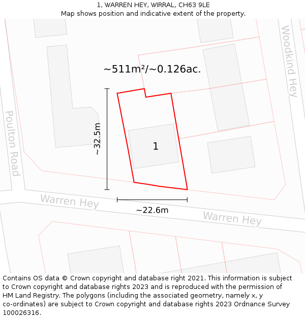 1, WARREN HEY, WIRRAL, CH63 9LE: Plot and title map