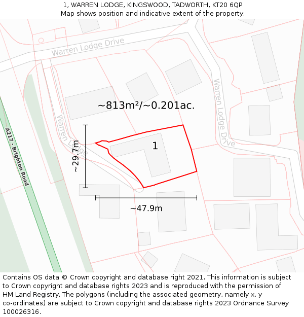 1, WARREN LODGE, KINGSWOOD, TADWORTH, KT20 6QP: Plot and title map