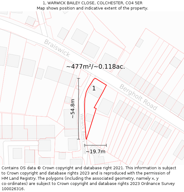 1, WARWICK BAILEY CLOSE, COLCHESTER, CO4 5ER: Plot and title map