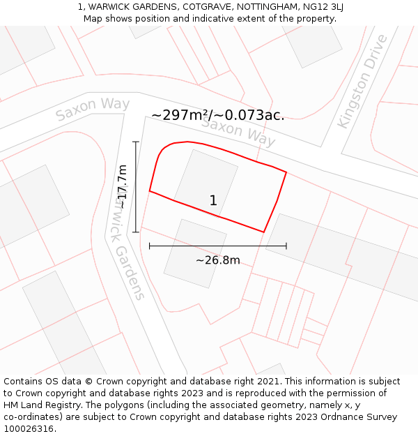 1, WARWICK GARDENS, COTGRAVE, NOTTINGHAM, NG12 3LJ: Plot and title map