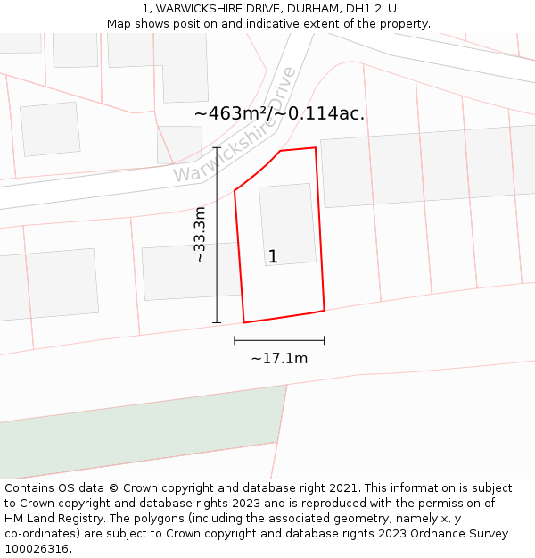 1, WARWICKSHIRE DRIVE, DURHAM, DH1 2LU: Plot and title map