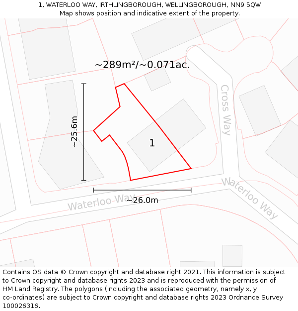 1, WATERLOO WAY, IRTHLINGBOROUGH, WELLINGBOROUGH, NN9 5QW: Plot and title map