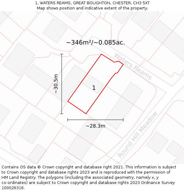 1, WATERS REAMS, GREAT BOUGHTON, CHESTER, CH3 5XT: Plot and title map