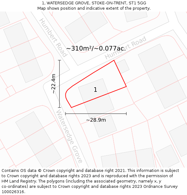 1, WATERSEDGE GROVE, STOKE-ON-TRENT, ST1 5GG: Plot and title map