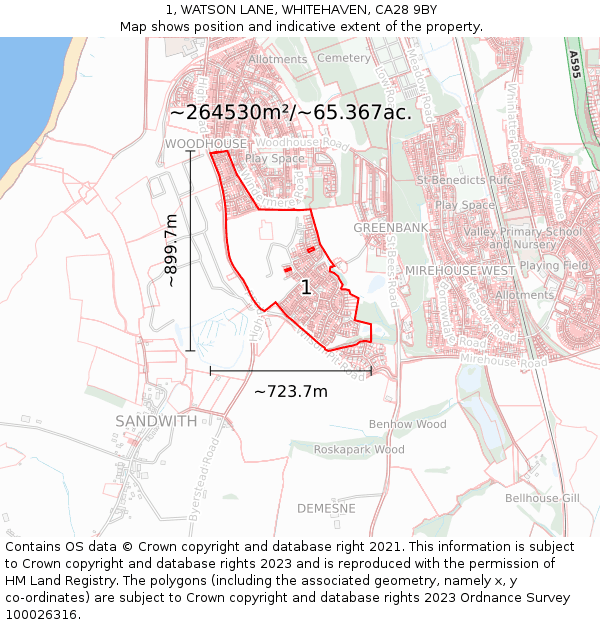 1, WATSON LANE, WHITEHAVEN, CA28 9BY: Plot and title map