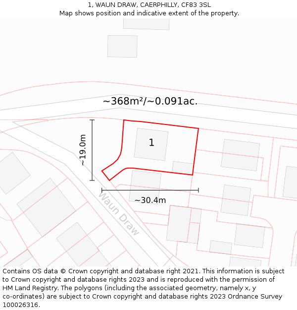 1, WAUN DRAW, CAERPHILLY, CF83 3SL: Plot and title map