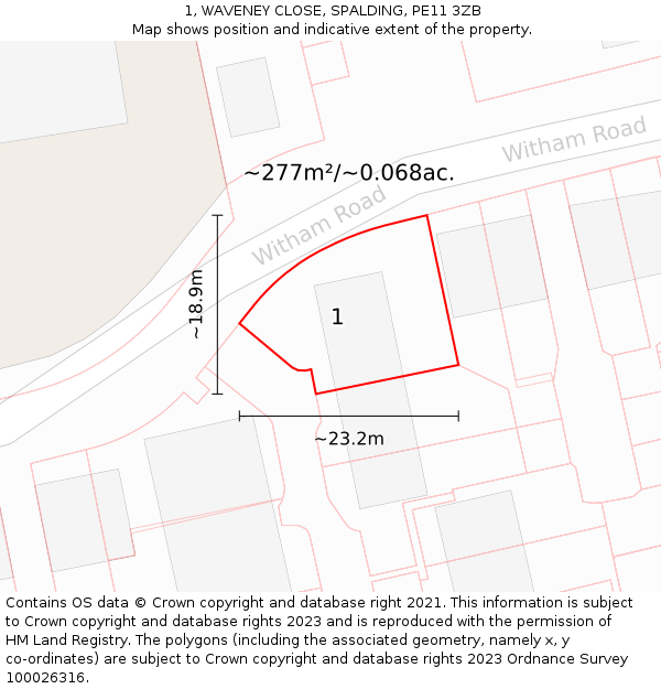 1, WAVENEY CLOSE, SPALDING, PE11 3ZB: Plot and title map