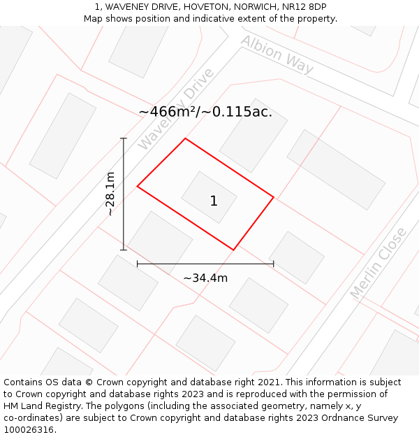 1, WAVENEY DRIVE, HOVETON, NORWICH, NR12 8DP: Plot and title map