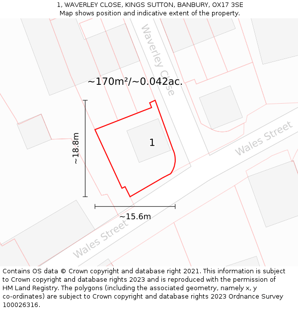 1, WAVERLEY CLOSE, KINGS SUTTON, BANBURY, OX17 3SE: Plot and title map