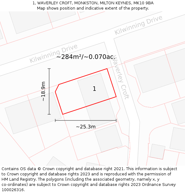 1, WAVERLEY CROFT, MONKSTON, MILTON KEYNES, MK10 9BA: Plot and title map