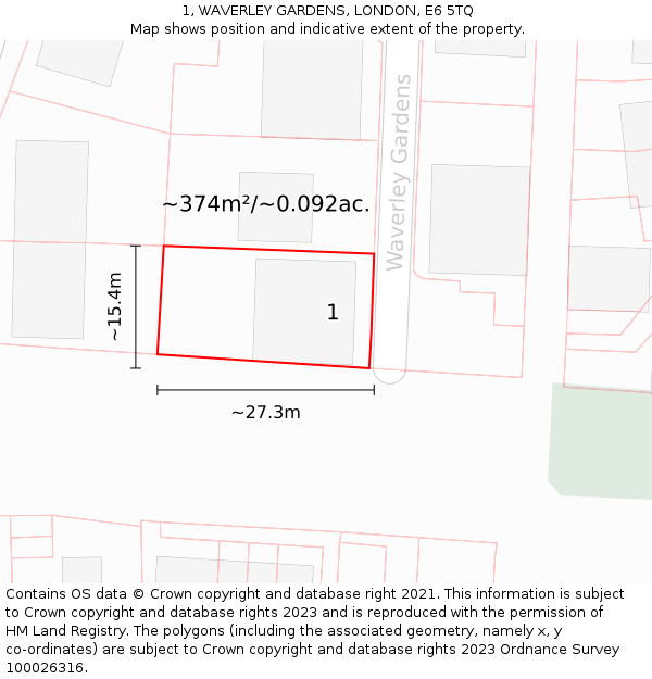 1, WAVERLEY GARDENS, LONDON, E6 5TQ: Plot and title map