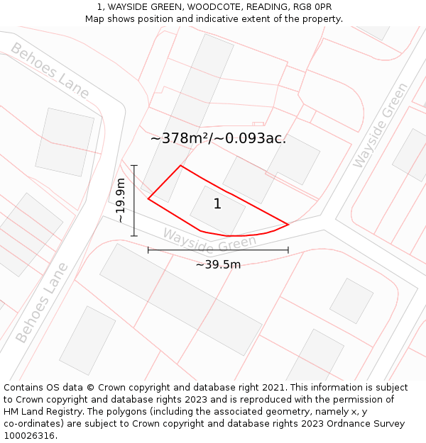 1, WAYSIDE GREEN, WOODCOTE, READING, RG8 0PR: Plot and title map