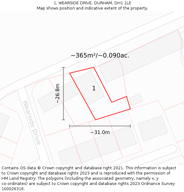 1, WEARSIDE DRIVE, DURHAM, DH1 1LE: Plot and title map