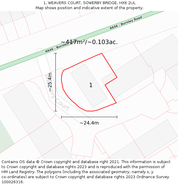 1, WEAVERS COURT, SOWERBY BRIDGE, HX6 2UL: Plot and title map