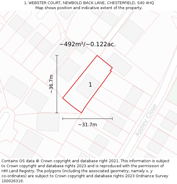 1, WEBSTER COURT, NEWBOLD BACK LANE, CHESTERFIELD, S40 4HQ: Plot and title map