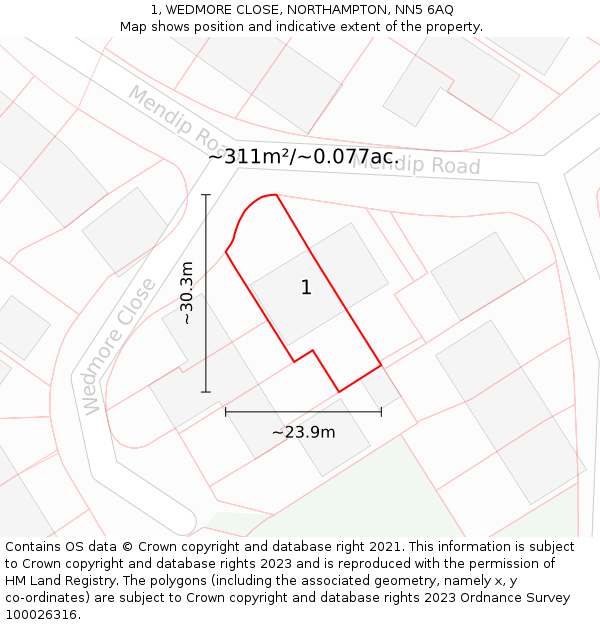 1, WEDMORE CLOSE, NORTHAMPTON, NN5 6AQ: Plot and title map