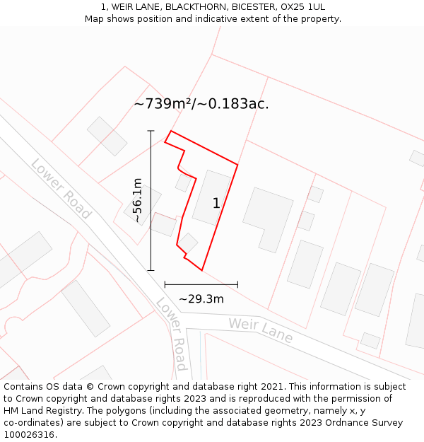 1, WEIR LANE, BLACKTHORN, BICESTER, OX25 1UL: Plot and title map