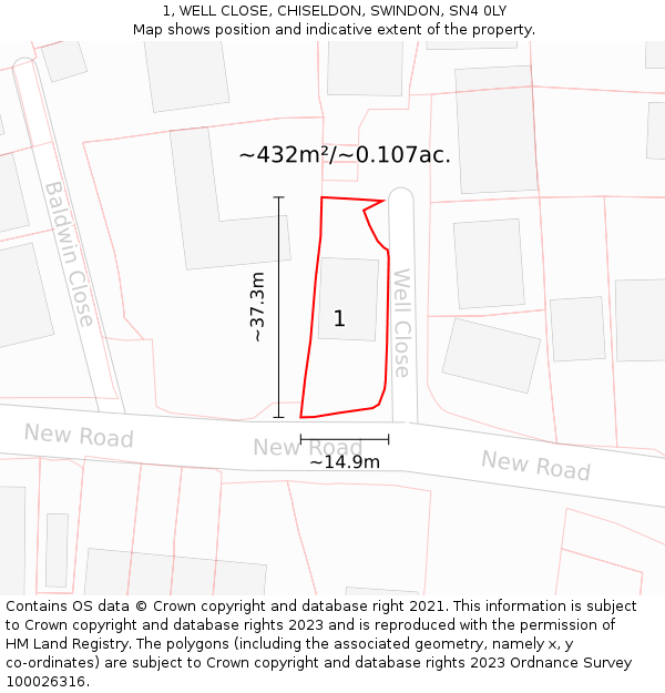 1, WELL CLOSE, CHISELDON, SWINDON, SN4 0LY: Plot and title map